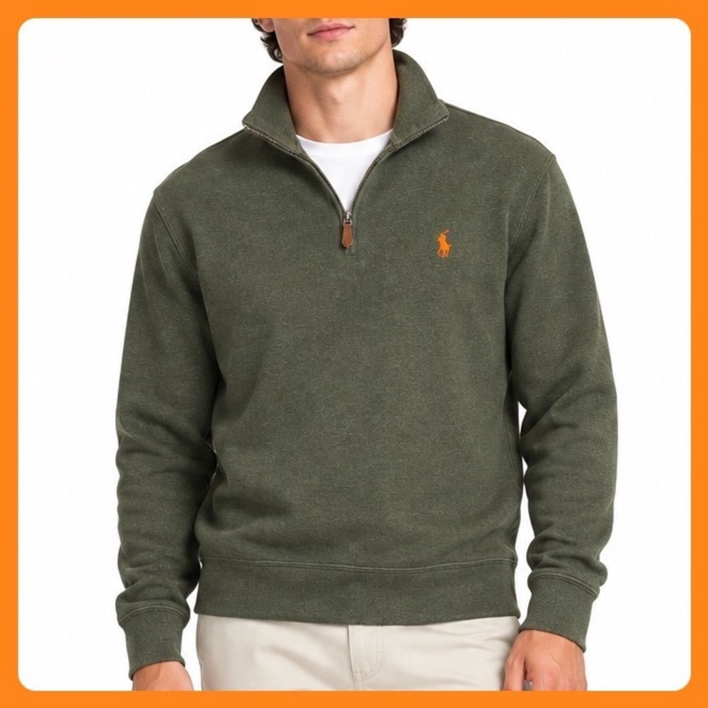 Vintage Polo Ralph Lauren Quarter Zip Pullover Men M Green Cotton Knit 90s